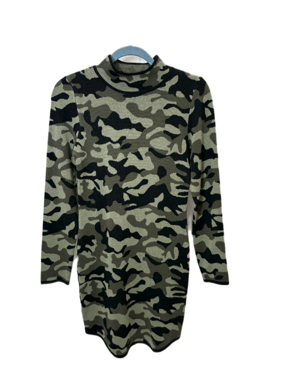 Jolie and Joy Camo Mock Neck Sweater Dress Olive Black Long Sleeve L